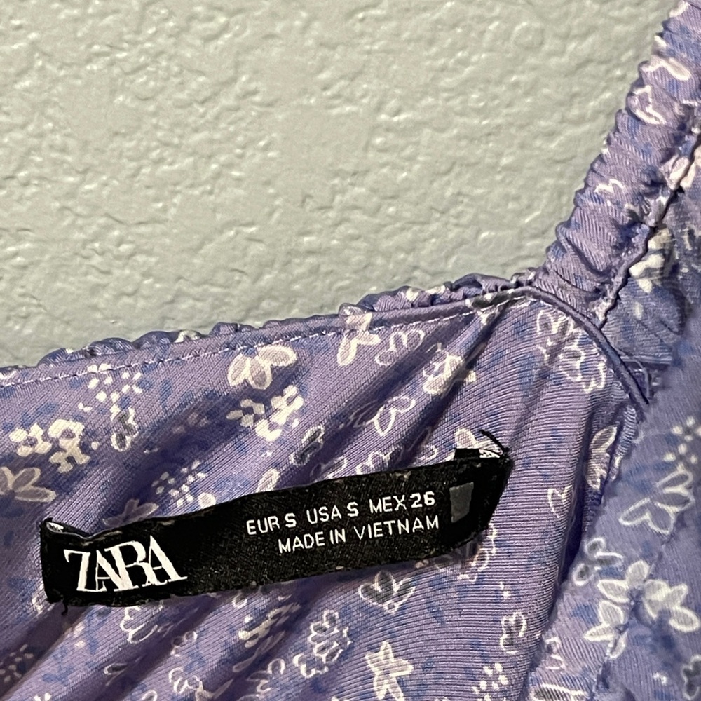 Zara Purple Lilac Floral Mini Dress Ruffle Cottagecore Milkmaid Coquette Small - Picture 9 of 12